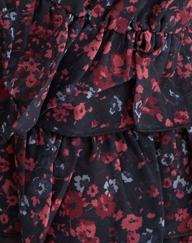 Image of Gendhis Vest Top in Chiffon Scattered Floral Black and Red