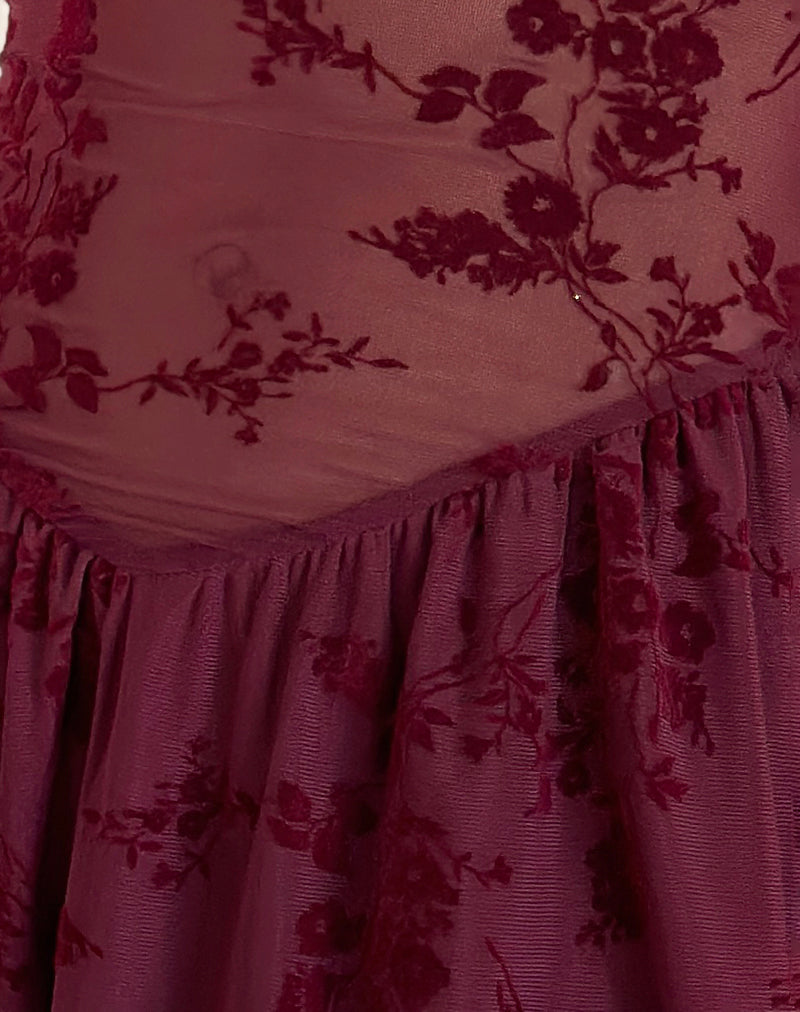 Image of Geni Mini Dress in Botanical Flower Maroon