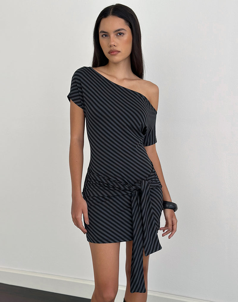 Image of Genya Mini Dress in Oblique Stripe Ocean Storm