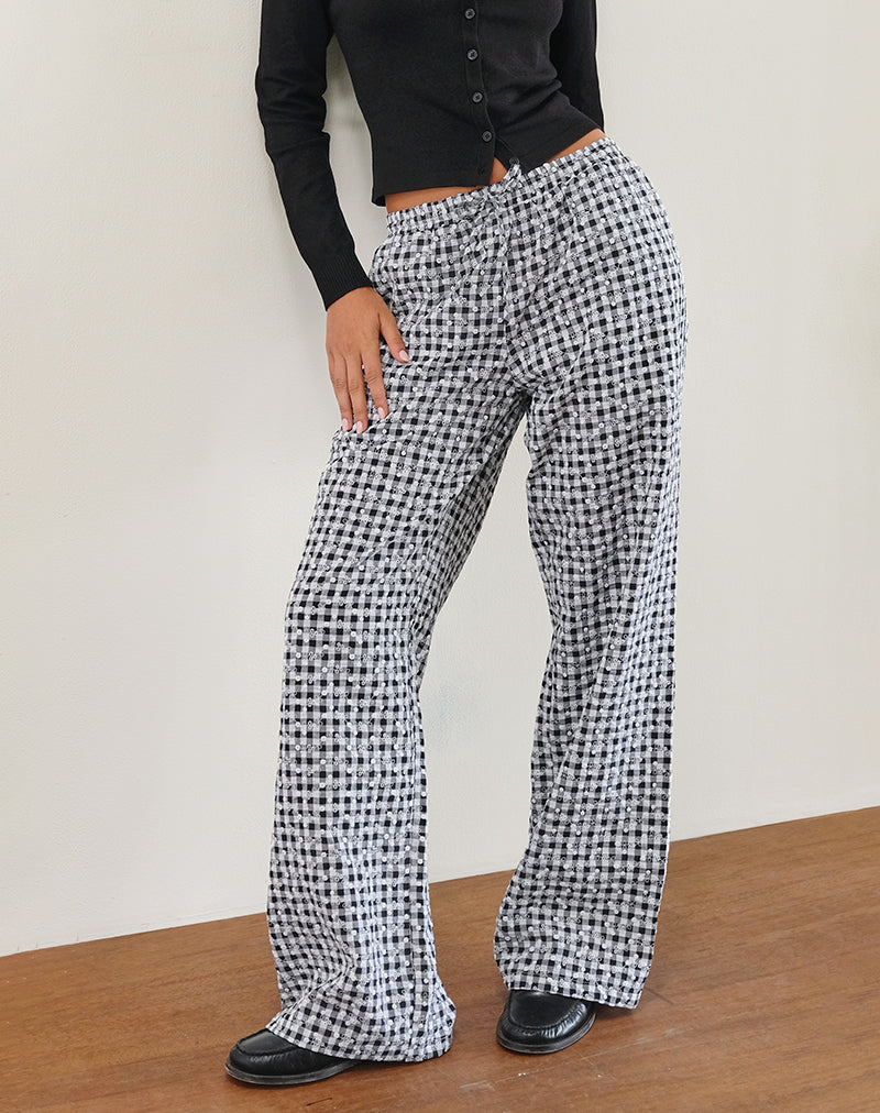 Image of Wasic Wide Leg Trouser in Floral Gingham Black