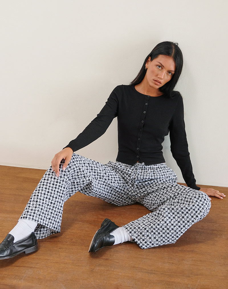 Image of Wasic Wide Leg Trouser in Floral Gingham Black