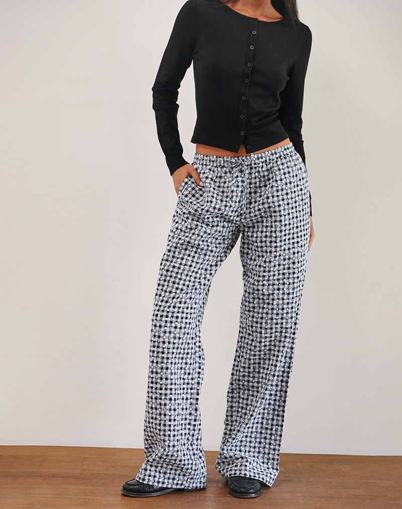 Image of Wasic Wide Leg Trouser in Floral Gingham Black