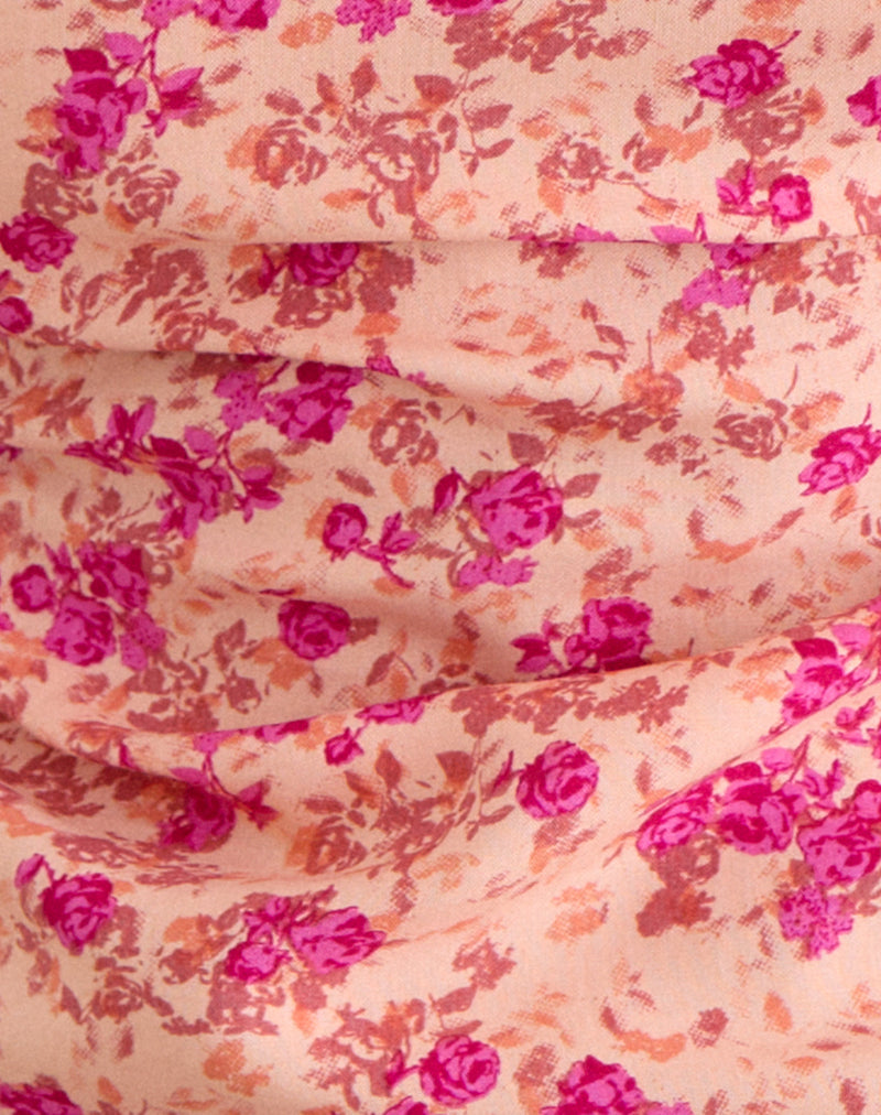 Image of Giulia Knot Halterneck Top in Dark Wild Floral Cantaloupe