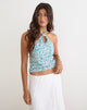 Image of Giulia Knot Halterneck Top in Flower Power Blue