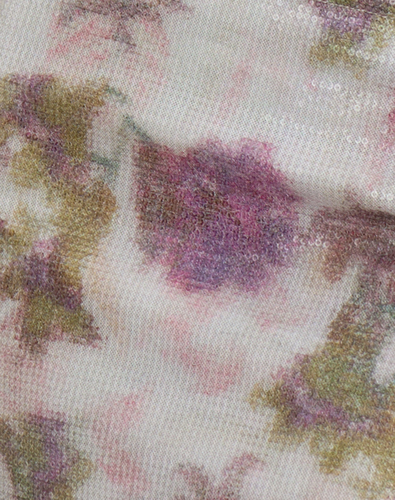 Image of Govinda Mini Skirt in Floral Sequin White Purple