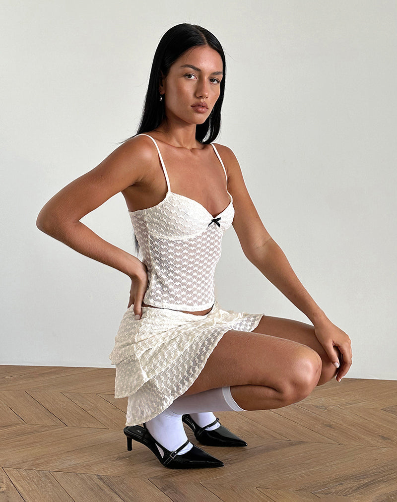 Image of Camigo Mini Skirt in Ivory Heart Lace