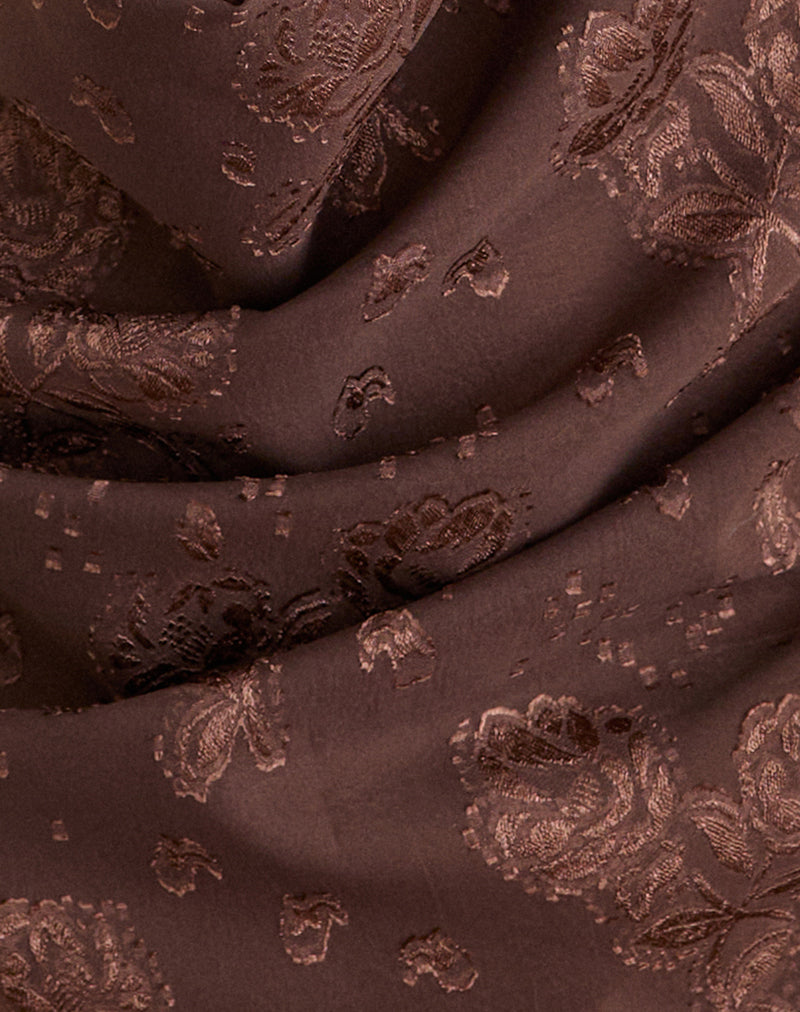 Image of Greece Cowl Top in Floral Jacquard Chiffon Brown