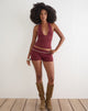 Image of Nissa Short with Pearl Trim in Cupro Burgundy