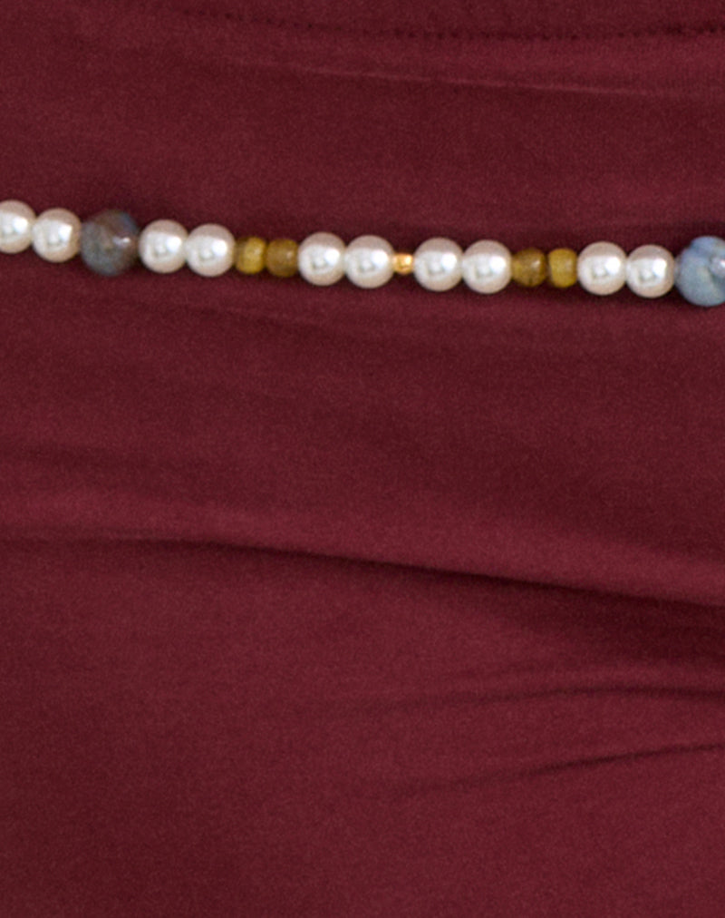 Image of Nissa Short with Pearl Trim in Cupro Burgundy