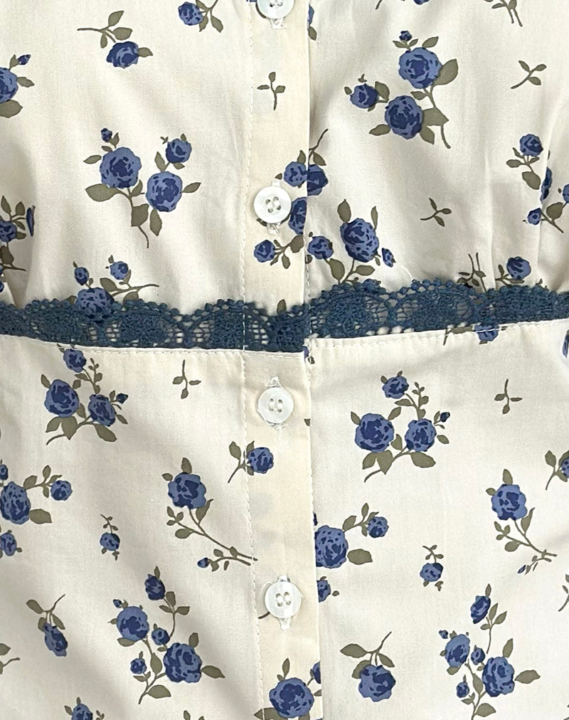 Image of Gronini Top in Ditsy Leaf Rose Navy