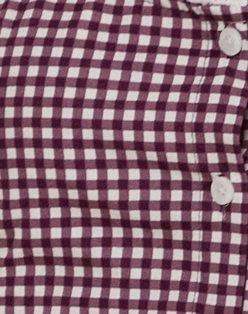 Image of Gronita Blouse in Mini Gingham Wine with White Lace