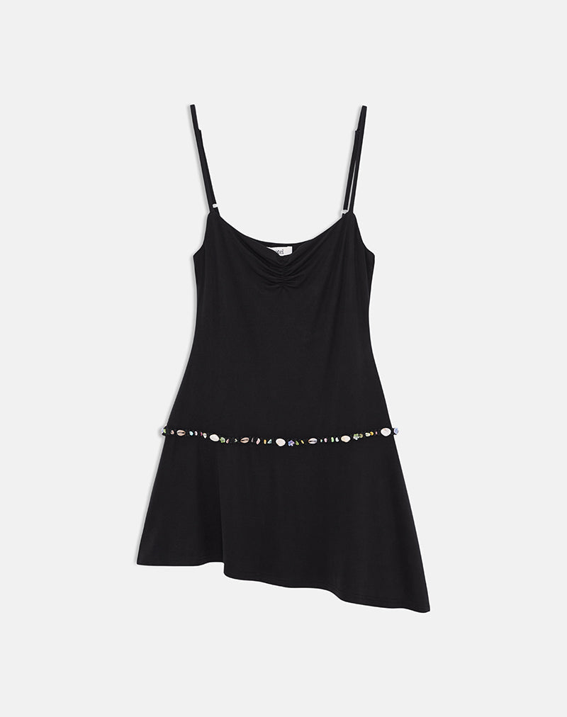 Image of Gussie Mini Dress with Shell Trim in Cupro Black