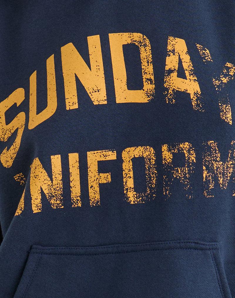 Image of Guyton Hoodie in Navy with Sunday Uniform Graphic