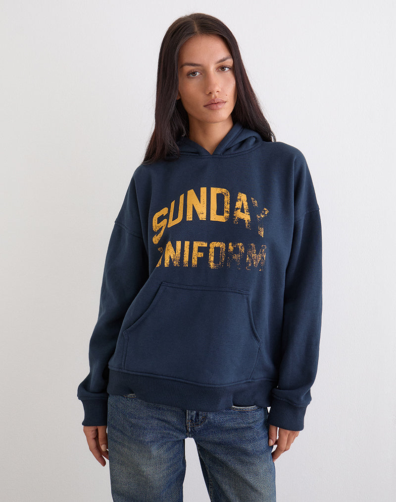 Image of Guyton Hoodie in Navy with Sunday Uniform Graphic