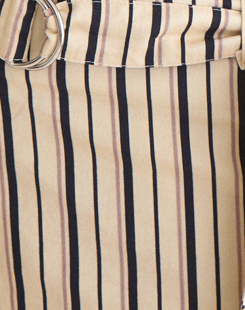 Image of Halyra Short in Neutral Stripe Beige with Belt