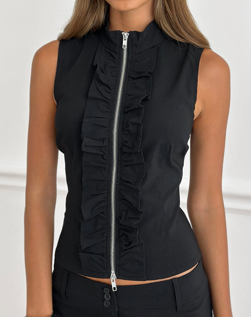 Image of Hanae Zip Frill Top in Tailoring Black