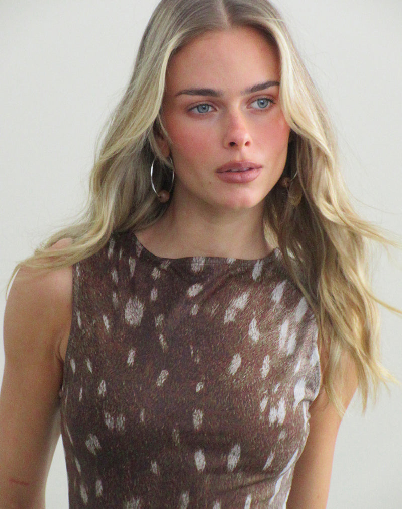 Image of Handira Top in Mesh Blurry Deer Brown
