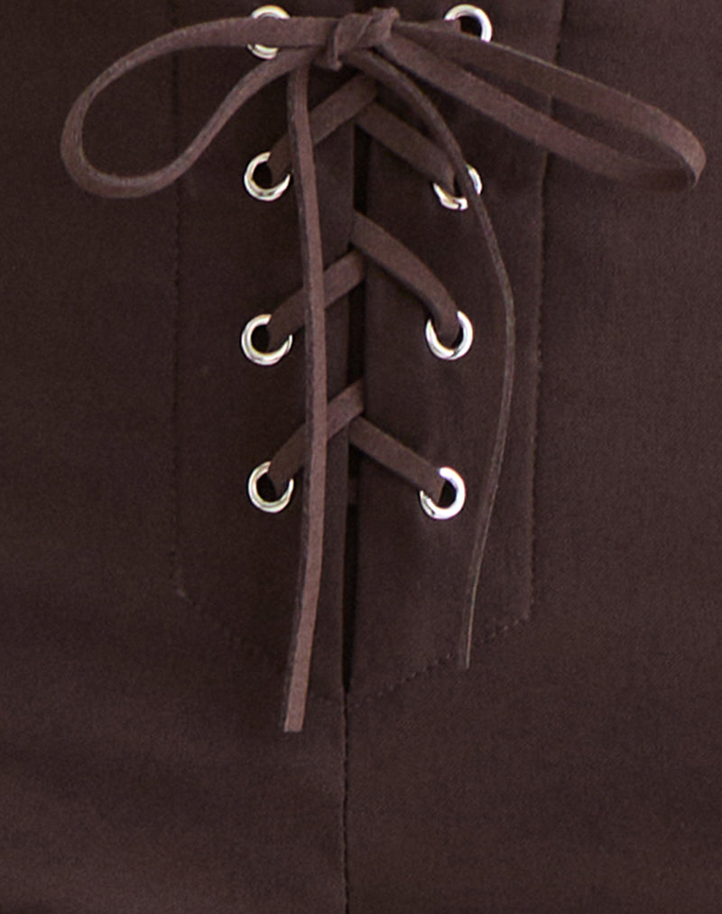 Image of Aelva Lace Up Capri in Tailoring Dark Brown