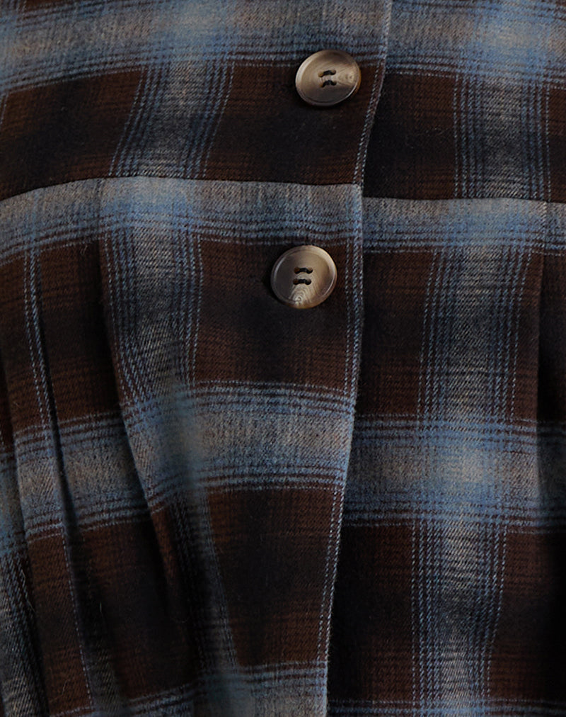 Image of Harana Collar Jacket in Blue and Brown Check