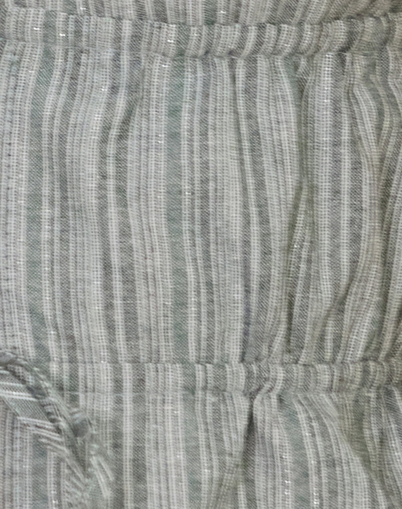 Image of Hassna Double Tie Front Top in Green and White