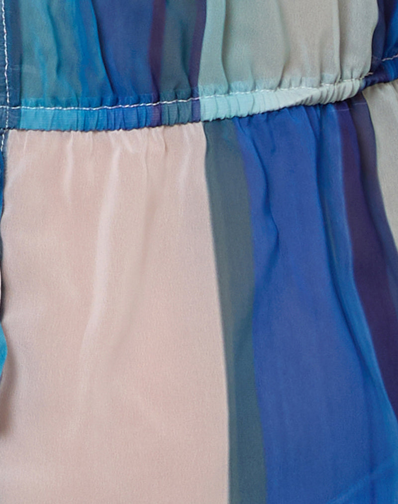 Image of Hassna Halter Top in Chiffon Painted Stripe Blue