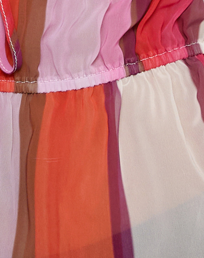 Image of Hassna Halterneck Top in Pink Chiffon Painted Stripe
