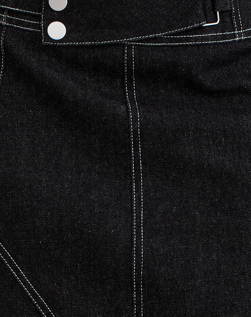 Image of Hayashi Asymmetrical Midi Skirt in Denim Black Wash