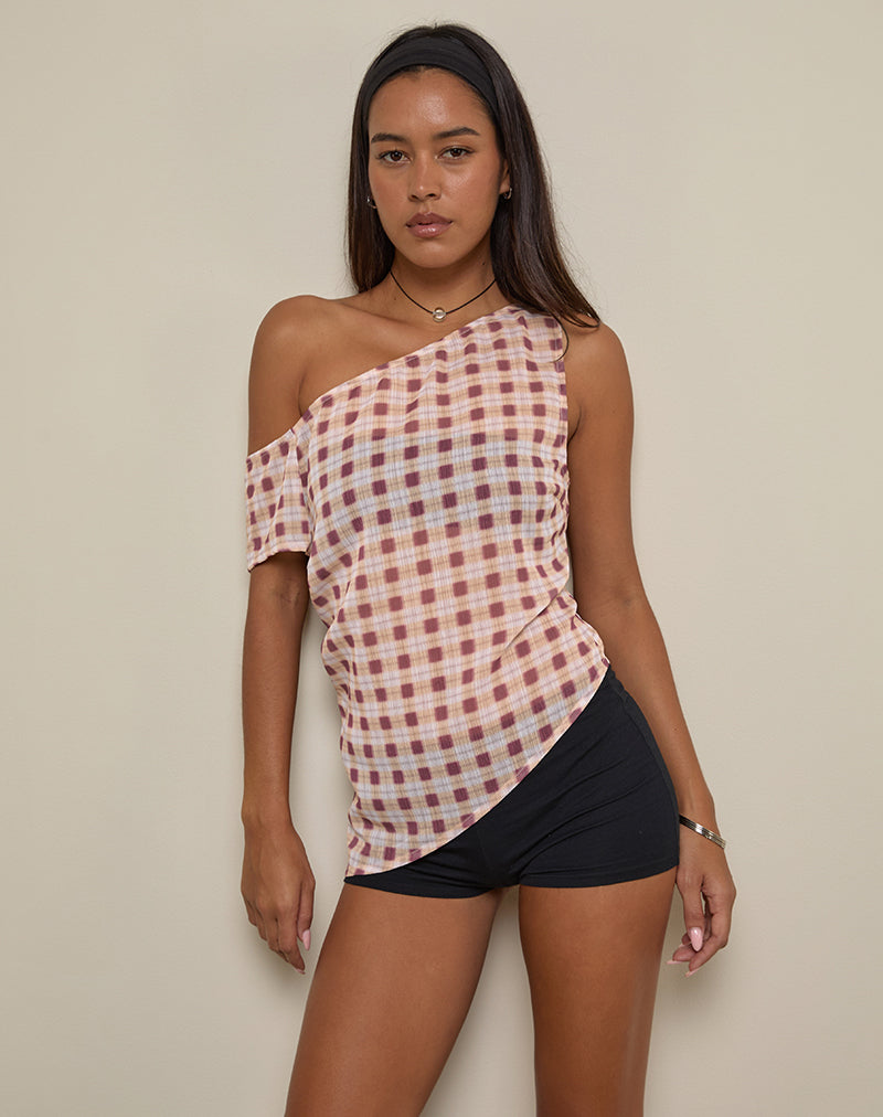 Image of Hea Top in Chiffon Blurred Check Peach