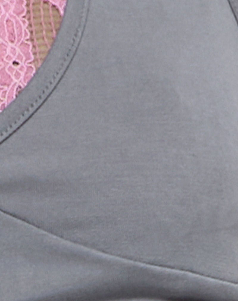 Image of Helma Halterneck Top in Grey with Pink Lace