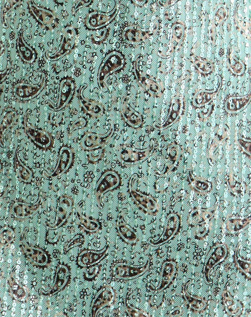 Image of Hepasi Halter Mini Dress in Paisley Sequin Teal