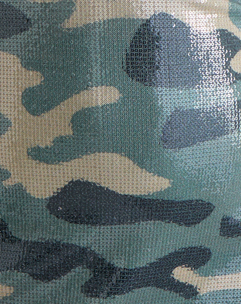 Image of Hepasi Halter Mini Dress in Camo Sequin Khaki Green