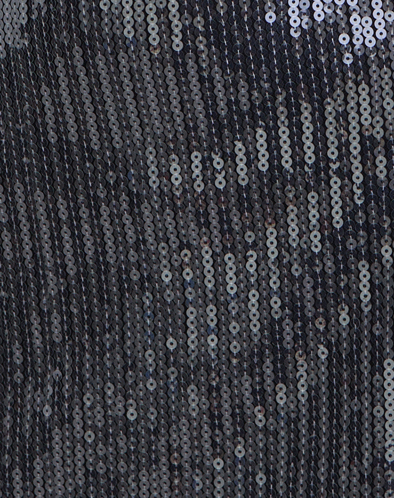 Image of Hepasi Halter Mini Dress in Clear Tinted Sequin Charcoal