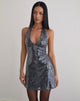 Image of Hepasi Halter Mini Dress in Clear Tinted Sequin Charcoal