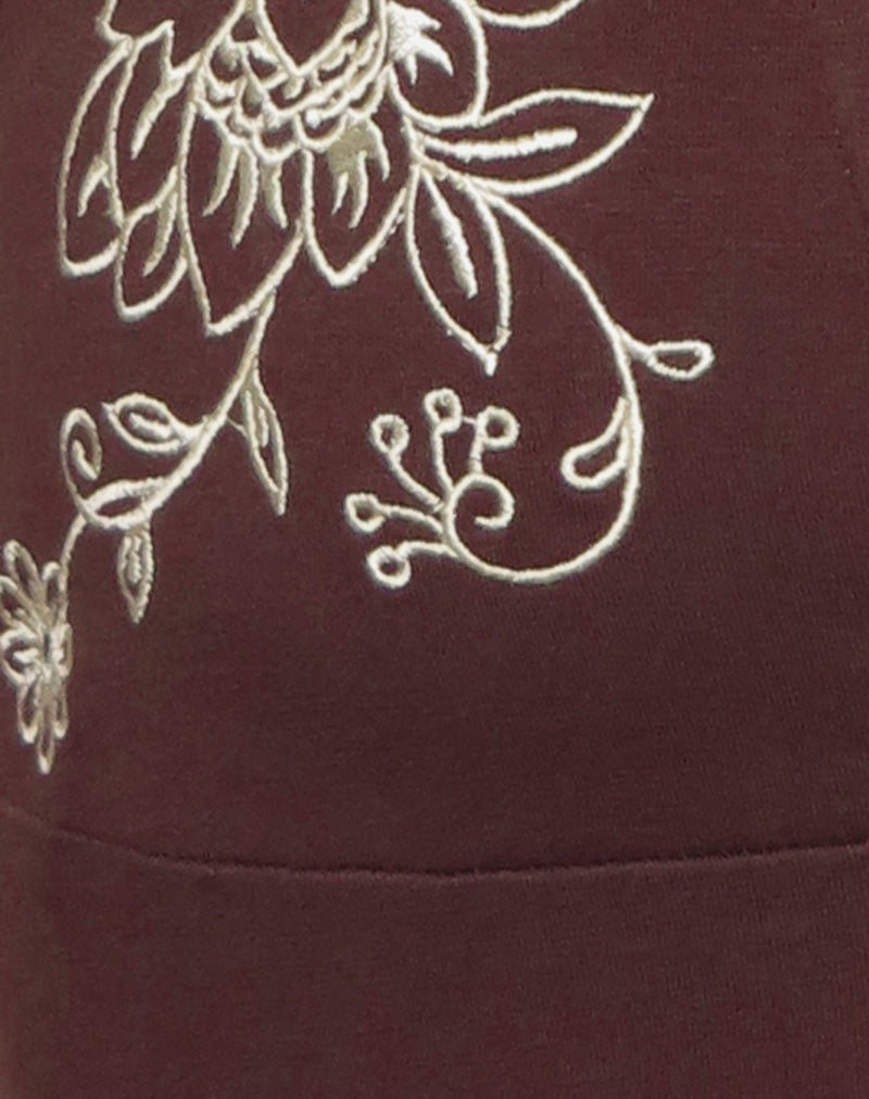 Image of Hepzhi Mini Dress in Bitter Chocolate with Floral Embroidery