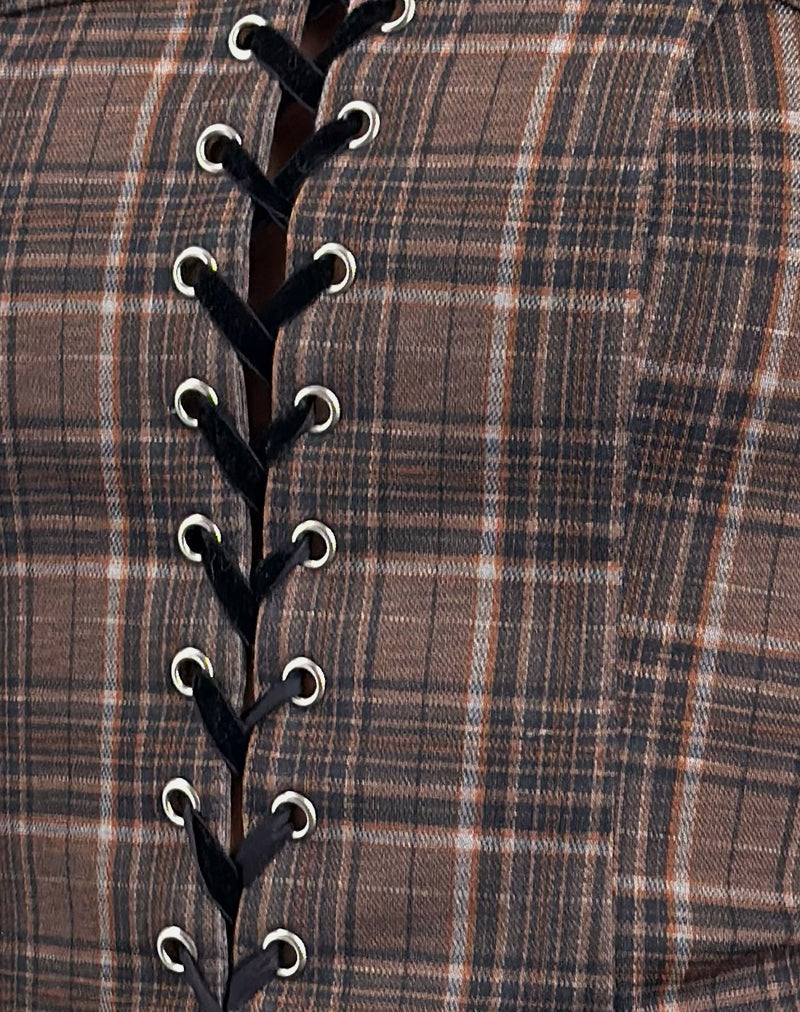 Image of Heska Lace Front Corset Top in Brown Check