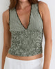 Image of Hevalis Plunge Top in Mini Gingham Dark Green