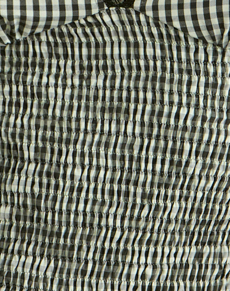 Image of Hevalis Plunge Top in Mini Gingham Dark Green