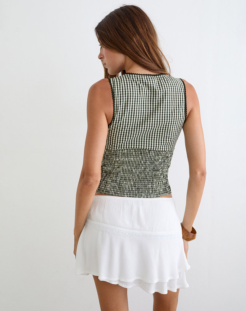 Image of Hevalis Plunge Top in Mini Gingham Dark Green