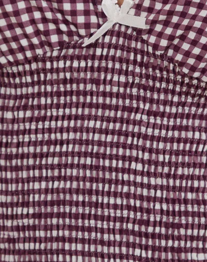Image of Hevalis Plunge Top in Mini Gingham Wine
