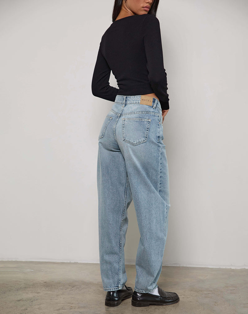 Image of High Rise Barrel Jean in Blue