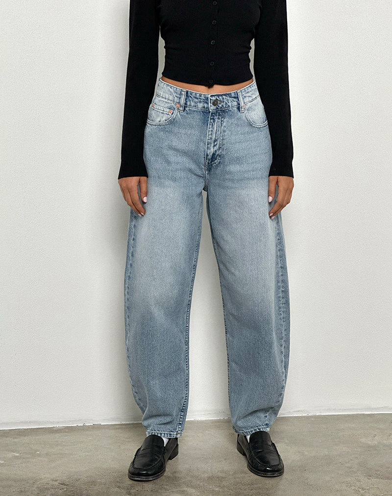 Image of High Rise Barrel Jean in Blue