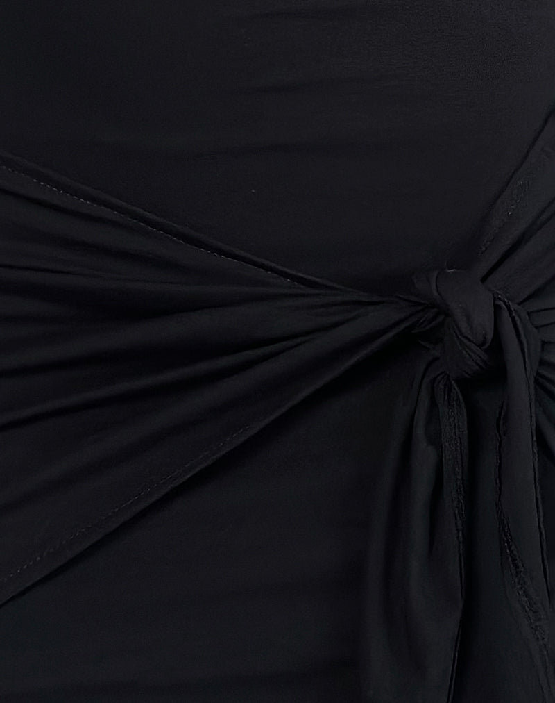 Image of Hikira Plunge Mini Dress in Black with Tie Belt