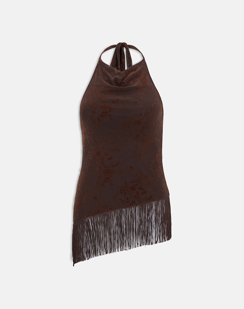 Image of Hineco High Neck Top in Fine Leaf Flower Ganache