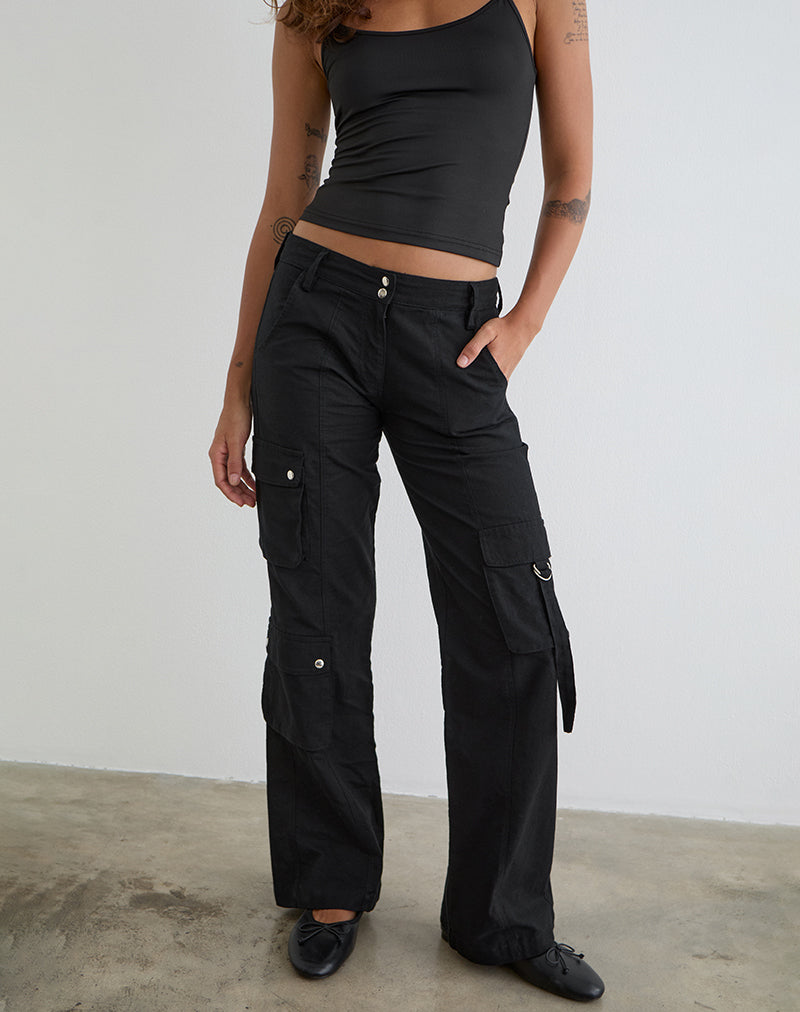 Image of Hojo Linen Cargo Pants in Black