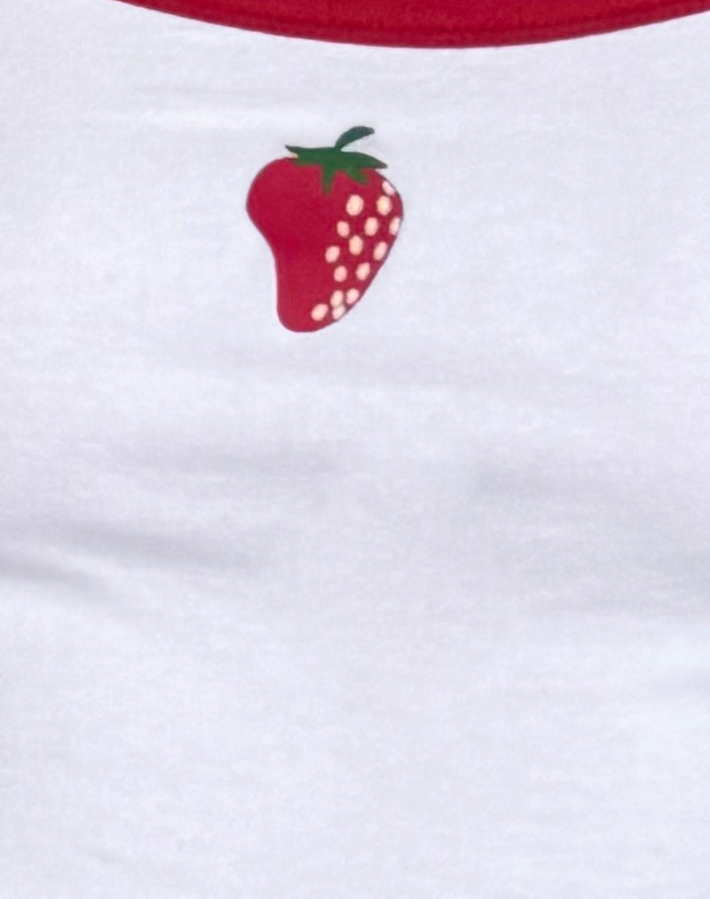 Image of Icah Vest Top in White with Red Binding and Strawberry