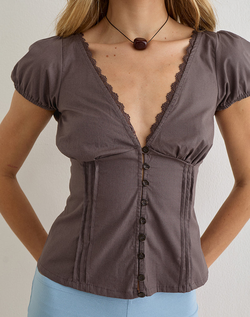 Image of Ilias Corset Top in Poplin Peppercorn