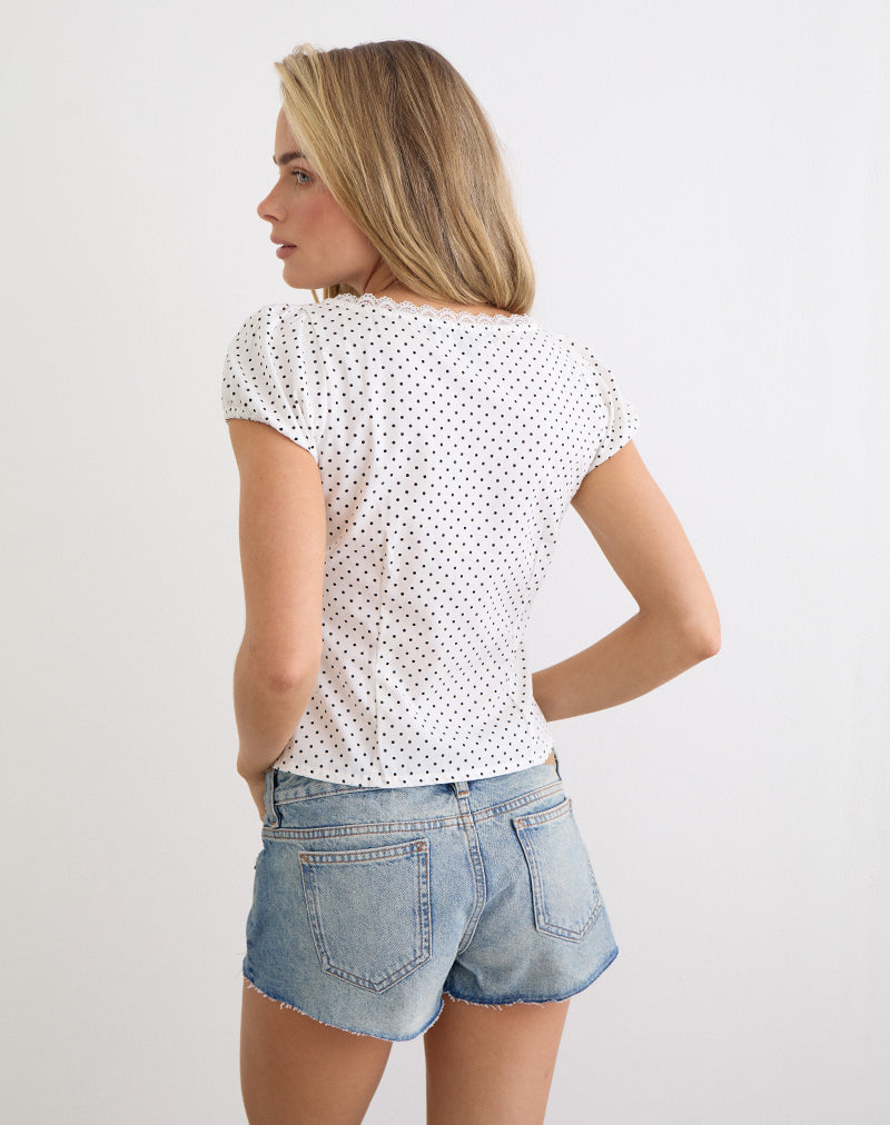 Image of Ilias Corset Top in White with Micro Polka Black