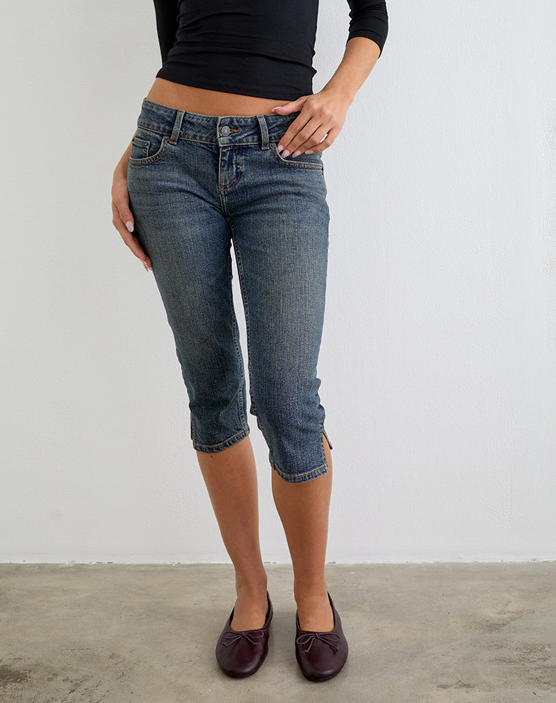Image of Denim Capri Jean in Dirty Green