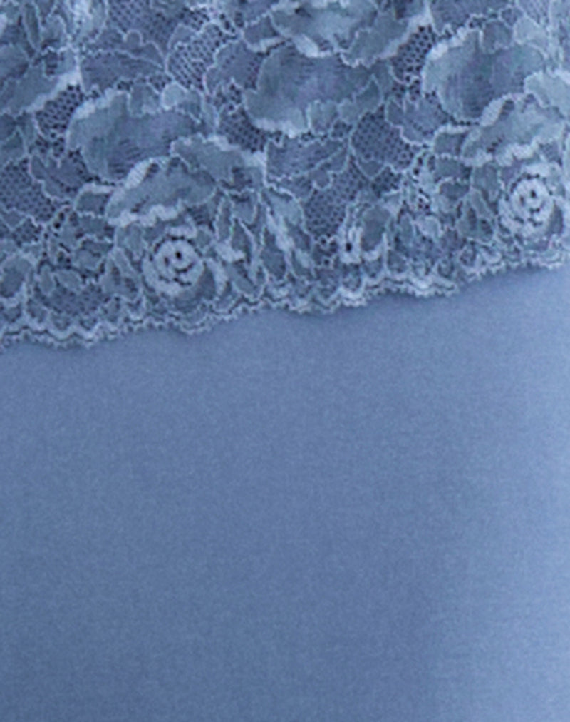 Image of Jia Trouser in Cupro Dusty Blue with Lace Trim