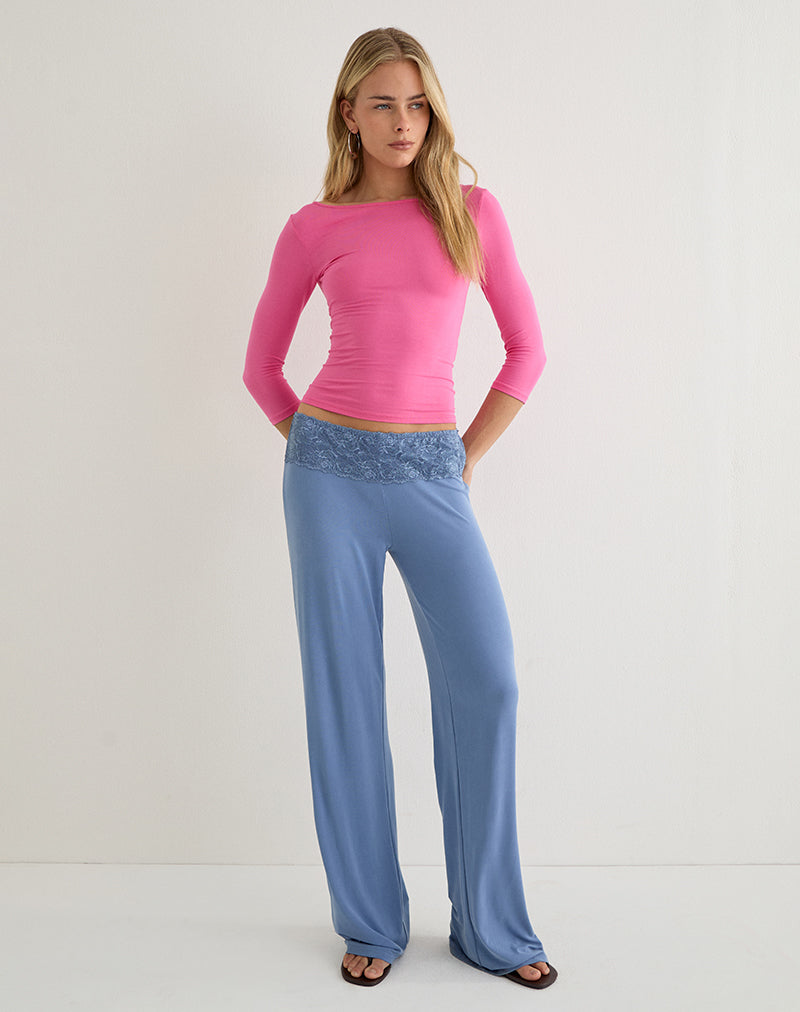 Image of Jia Trouser in Cupro Dusty Blue with Lace Trim
